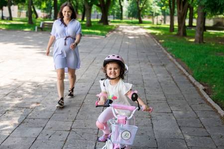 Rowerek dziecięcy TOMABIKE 14 cali  z prowadnikiem - PLATINUM - JASNY RÓŻOWY