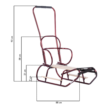 Sanki metalowe z podnóżkiem i popychaczem - CZERWONE